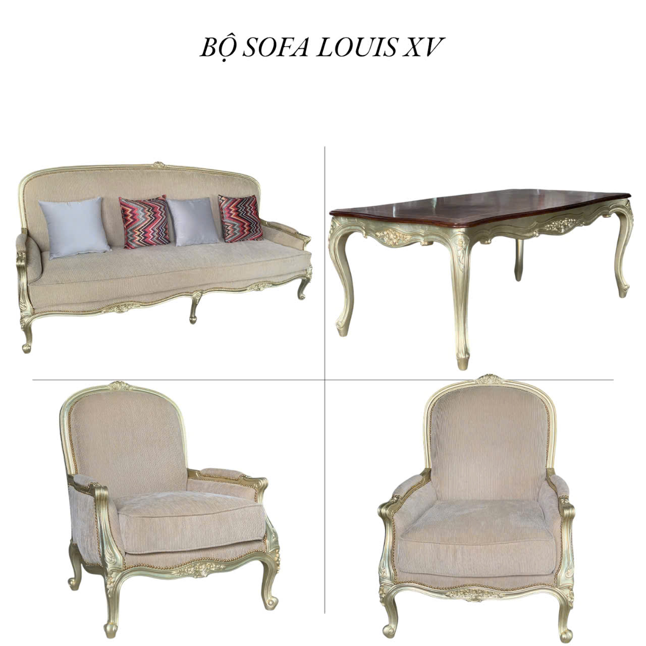 BỘ SOFA PHÒNG KHÁCH LOUIS XV CHẠM HOA MAI