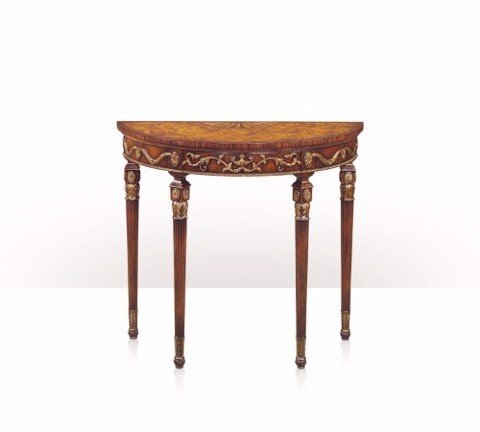 5300-082 TABLE - BÀN A MAHOGANY, GILT AND ROSEWOOD BOWFRONT CONSOLE TABLE