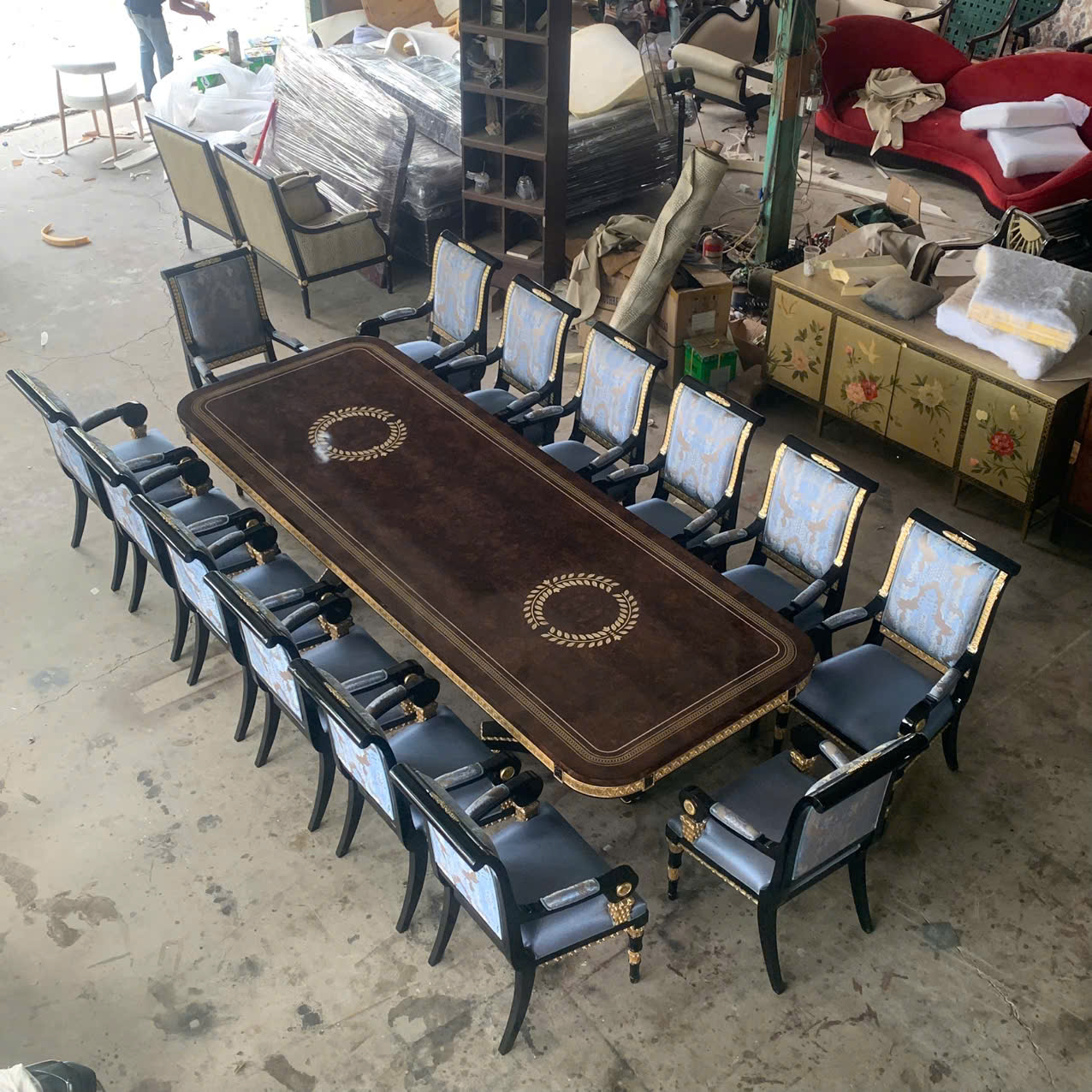 BỘ BÀN ĂN CỔ ĐIỂN CHỮ NHẬT WELLINGTON PHONG CÁCH Ý