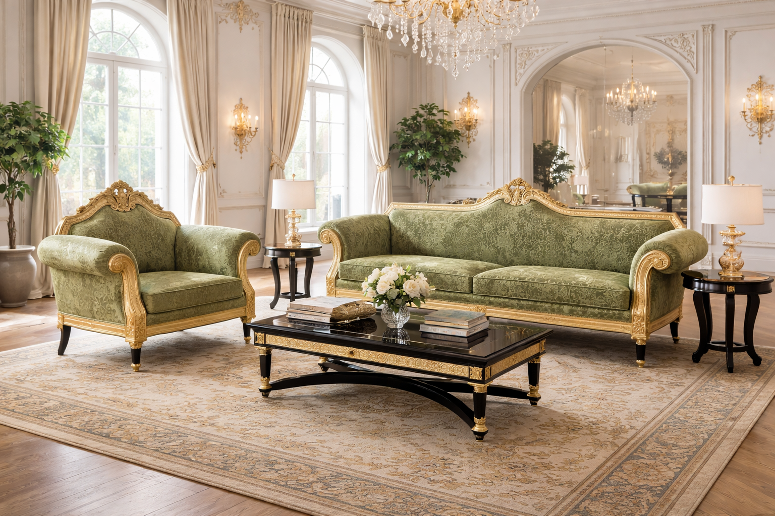 SOFA ĐƠN CỔ ĐIỂN LOUIS 16 TRIANON DÁT VÀNG