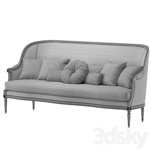 Bản vẽ 3D mẫu ghế sofa băng cổ điển Louis 16