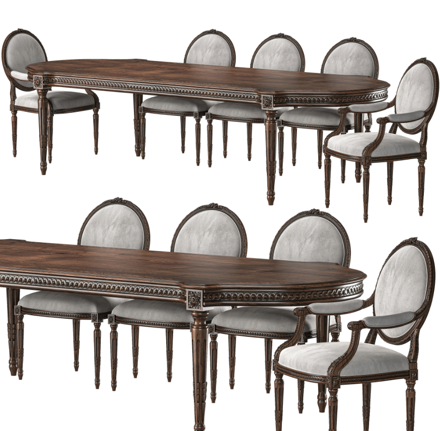 Bộ bàn ăn cổ điển Louis XVi Chairish