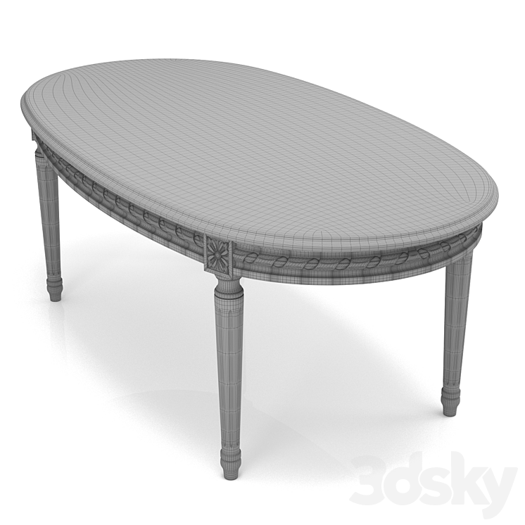 bản vẽ 3D bàn trà sofa cổ điển Louis 16 oval