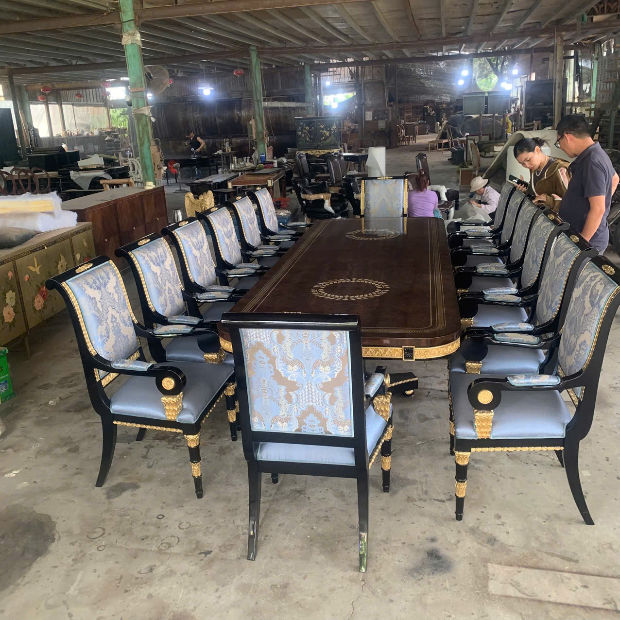 Bộ bàn ăn cổ điển chữ nhật Wellington phong cách Ý