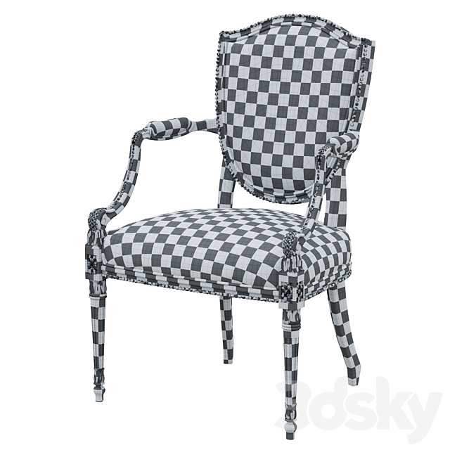 Bản vẽ 3D ghế ăn cổ điển có tay Louis XVI Salda tựa lưng hình khiên