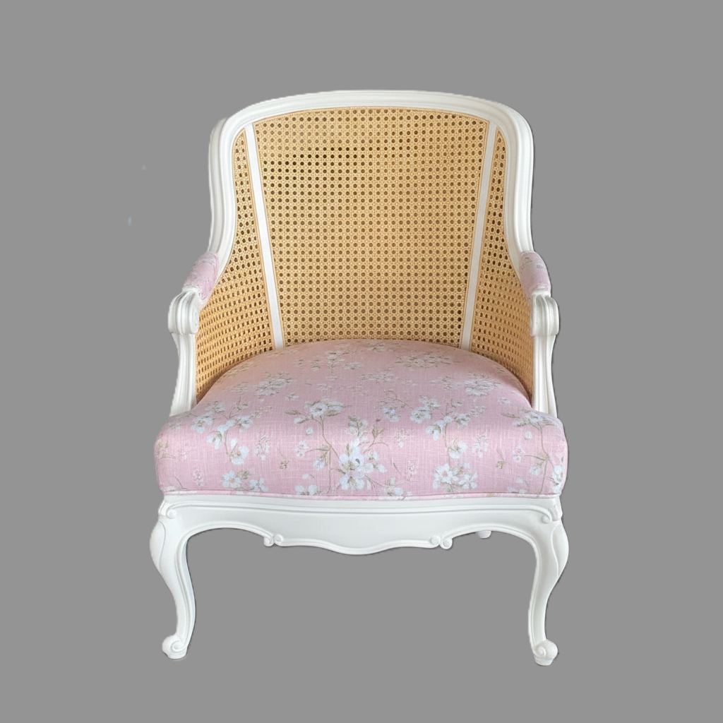 Ghê armchair tân cổ điển Pháp tựa lưng đan mây